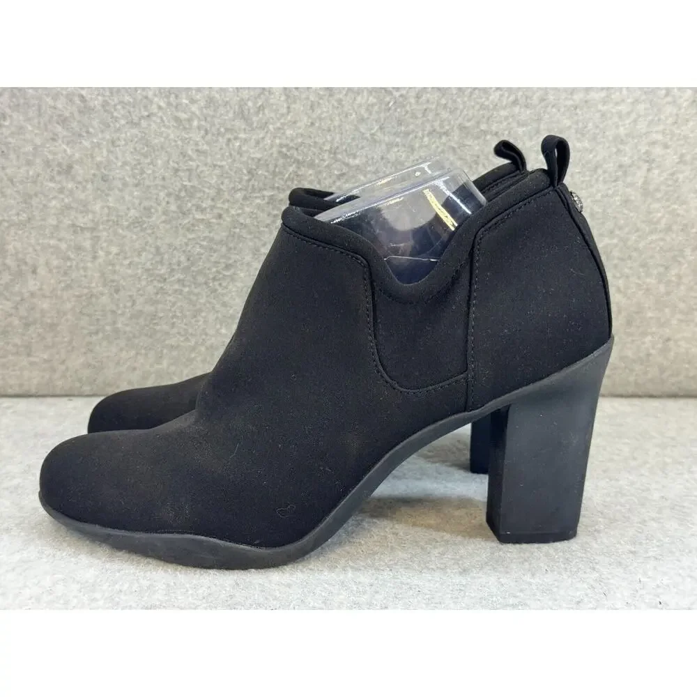 AK Anne Klein Sport Kerry - Black Round Toe PULL ON Ankle Bootie Heels - 10M